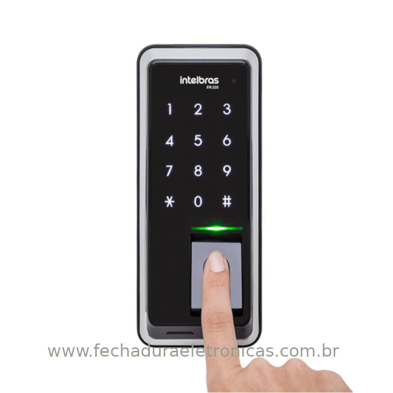Fechadura digital Intelbras FR 220 com teclado touchscreen e acesso por senha e cartão